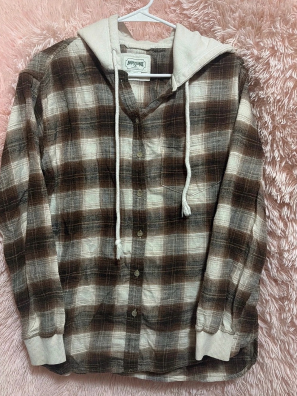 American Eagle Brown Plaid Hooded Shirt Jacket